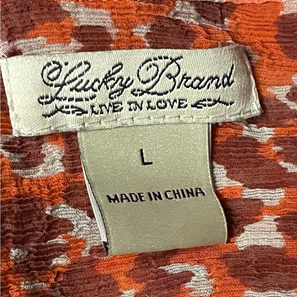 Lucky Brand Red Rust Animal Print Button-Down Shirt long sleeve Stylish Silk - Picture 4 of 5